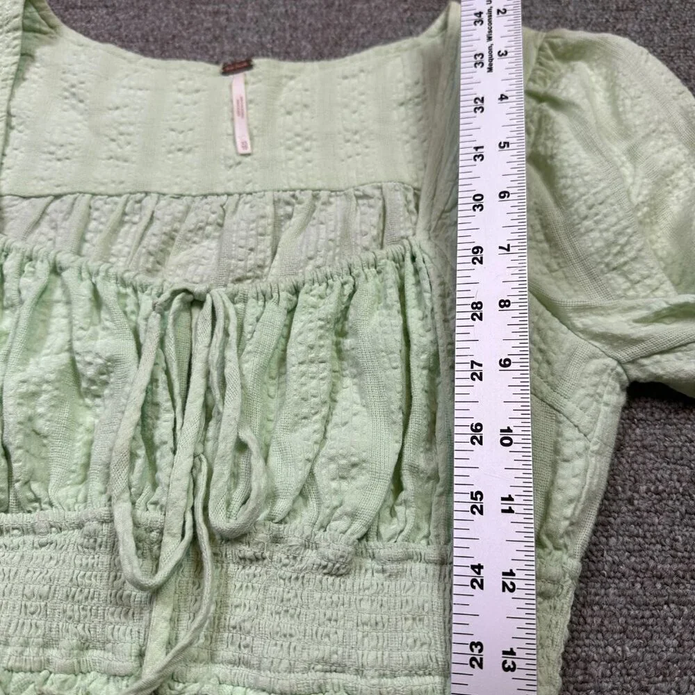 Free People Lolita Peasant Top Neon Pastel Green 100% Cotton Women's X-Small
